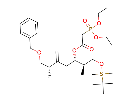 Molecular Structure of 1421359-38-7 ((2R,3S,6S)-7-(benzyloxy)-1-((tert-butyldimethylsilyl)oxy)-2,6-dimethyl-5-methyleneheptan-3-yl 2-(diethoxyphosphoryl)acetate)