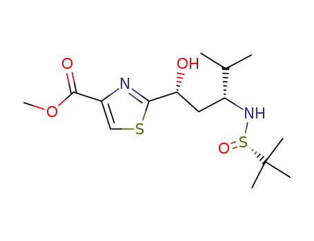 Molecular Structure of 921927-90-4 (4-Thiazolecarboxylic acid,
2-[(1R,3R)-3-[[(S)-(1,1-dimethylethyl)sulfinyl]amino]-1-hydroxy-4-methyl
pentyl]-, methyl ester)