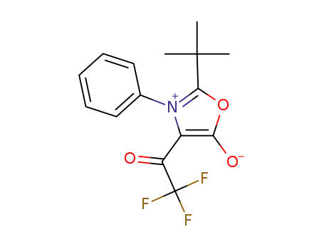 Molecular Structure of 1426231-09-5 (2-tert-butyl-4-trifluoroacetyl-3-phenyl-1,3-oxazol-3-ium-5-olate)