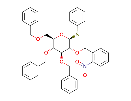 Molecular Structure of 1447935-02-5 (phenyl 2-O-(o-nitrobenzyl)-3,4,6-tri-O-benzyl-1-thio-β-D-glucopyranoside)
