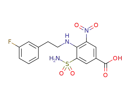 Molecular Structure of 1415960-91-6 (4-{[2-(3-fluorophenyl)ethyl]amino}-3-nitro-5-sulfamoylbenzoic acid)