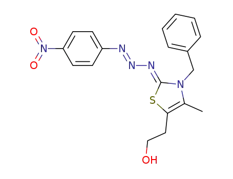 2-((Z)-3-benzyl-4-methyl-2-((E)-(4-nitrophenyl)triaz-2-en-1-ylidene)-2,3-dihydrothiazol-5-yl)ethanol
