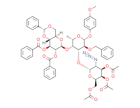 p-methoxyphenyl 2,3-di-O-benzoyl-4,6-O-benzylidene-β-D-glucopyranosyl-(1→4)-2-O-benzyl-3-O-(3,4,6-tri-O-acetyl-2-azido-2-deoxy-α-D-galactopyranosyl)-β-L-fucopyranoside
