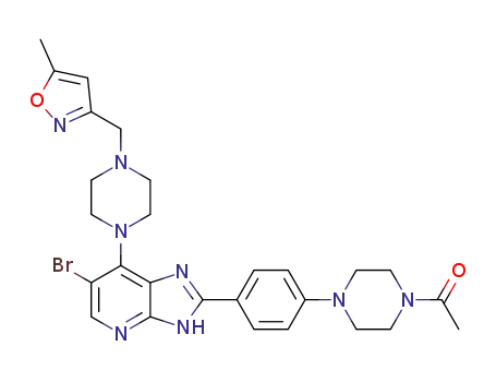 Molecular Structure of 1402709-63-0 (1-(4-(4-(6-bromo-7-(4-((5-methylisoxazol-3-yl)methyl)piperazin-1-yl)-3H-imidazo[4,5-b]pyridin-2-yl)phenyl)piperazin-1-yl)ethanone)