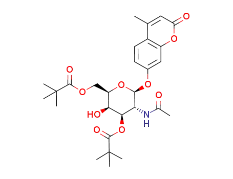 Molecular Structure of 849207-59-6 (4-Methylumbelliferyl 2-Acetamido-2-deoxy-3,6-dipivaloyl--D-galactopyranoside)