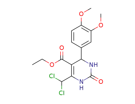 Molecular Structure of 1445609-60-8 (ethyl 6-(dichloromethyl)-4-(3,4-dimethoxyphenyl)-1,2,3,4-tetrahydro-2-oxopyrimidine-5-carboxylate)