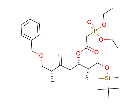 Molecular Structure of 1421359-35-4 ((2S,3S,6S)-7-(benzyloxy)-1-((tert-butyldimethylsilyl)oxy)-2,6-dimethyl-5-methyleneheptan-3-yl 2-(diethoxyphosphoryl)acetate)