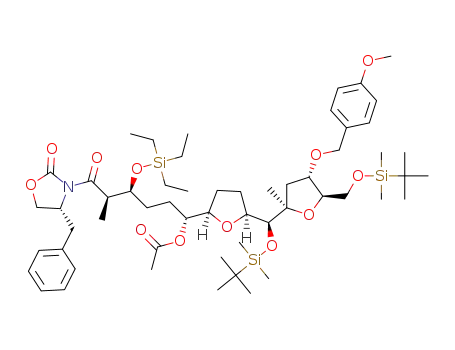 (1R,4S,5R)-6-((R)-4-benzyl-2-oxooxazolidin-3-yl)-1-((2R,5S)-5-((S)-((tert-butyldimethylsilyl)oxy)((2R,4S,5R)-5-(((tert-butyldimethylsilyl)oxy)methyl)-4-((4-methoxybenzyl)oxy)-2-methyltetrahydrofuran-2-yl)methyl)tetrahydrofuran-2-yl)-5-methyl-6-oxo-4-((triethylsilyl)oxy)hexyl acetate
