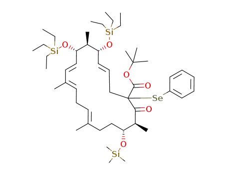 Molecular Structure of 538350-91-3 ((3E,8E,10E,13E)-(5R,6S,7S,17R,18S)-6,10,14,18-Tetramethyl-19-oxo-1-phenylselanyl-5,7-bis-triethylsilanyloxy-17-trimethylsilanyloxy-cyclononadeca-3,8,10,13-tetraenecarboxylic acid tert-butyl ester)