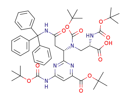 (S)-3-((tert-butyloxycarbonyl)((S)-1-(4-(tert-butyloxycarbonyl)-6-((tert-butyloxycarbonyl)-amino)pyrimidin-2-yl)-3-oxo-3-(tritylamino)propyl)amino)-2-((tert-butyloxycarbonyl)-amino)propanoic acid