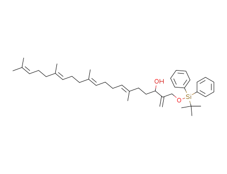 Molecular Structure of 854735-54-9 ((6E,10E,14E)-2-(tert-Butyl-diphenyl-silanyloxymethyl)-6,11,15,19-tetramethyl-icosa-1,6,10,14,18-pentaen-3-ol)