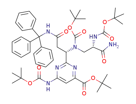 tert-butyl 2-((5S,8S)-6-(tert-butyloxycarbonyl)-8-carbamoyl-12,12-dimethyl-3,10-dioxo-1,1,1-triphenyl-11-oxa-2,6,9-triazatridecan-5-yl)-6-((tert-butyloxycarbonyl)amino)-pyrimidine-4-carboxylate