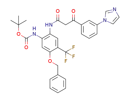 5-benzyloxy-1-(tert-butoxycarbonylamino)-2-{3’-[3''-(1'''H-imidazol-1'''-yl)phenyl]-3’-oxopropanamido}-4-(trifluoromethyl)benzene