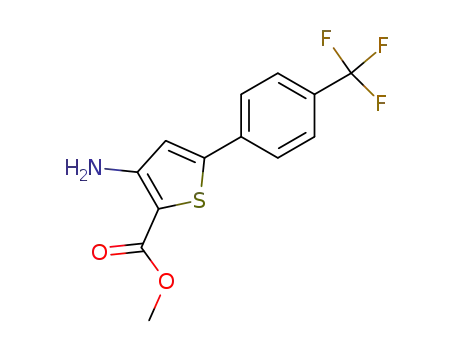 Molecular Structure of 150359-99-2 (2-Thiophenecarboxylic acid, 3-amino-5-[4-(trifluoromethyl)phenyl]-,
methyl ester)