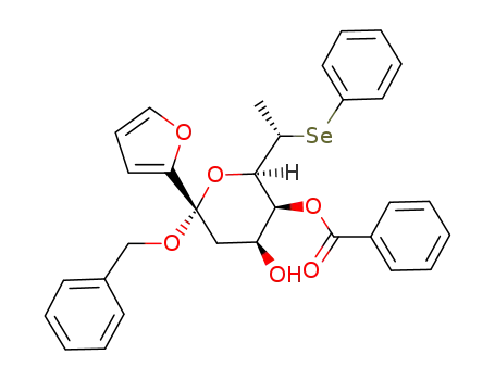 Benzoic acid (2R,3S,4S,6S)-6-benzyloxy-6-furan-2-yl-4-hydroxy-2-((S)-1-phenylselanyl-ethyl)-tetrahydro-pyran-3-yl ester
