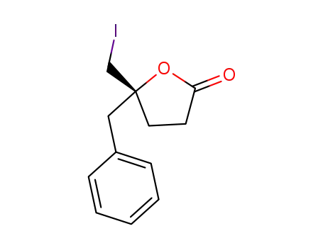 Molecular Structure of 1637370-47-8 ((R)-5-benzyl-5-(iodomethyl)dihydrofuran-2(3H)-one)