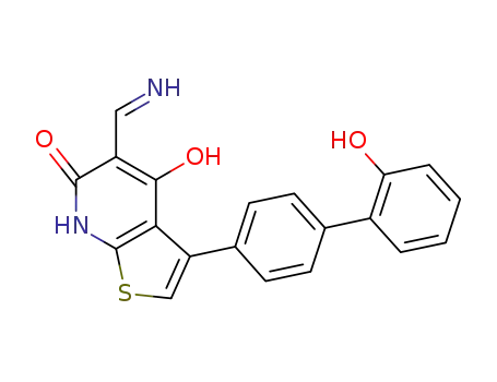 Molecular Structure of 844501-29-7 (3-[4-(2-hydroxyphenyl)-phenyl]-4-hydroxy-5-iminomethyl-6-oxo-7H-thieno[2,3-b]-pyridine-6-one)