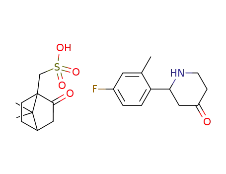 Molecular Structure of 579475-69-7 (Bicyclo[2.2.1]heptane-1-methanesulfonic acid, 7,7-dimethyl-2-oxo-,
compd. with 2-(4-fluoro-2-methylphenyl)-4-piperidinone (1:1))