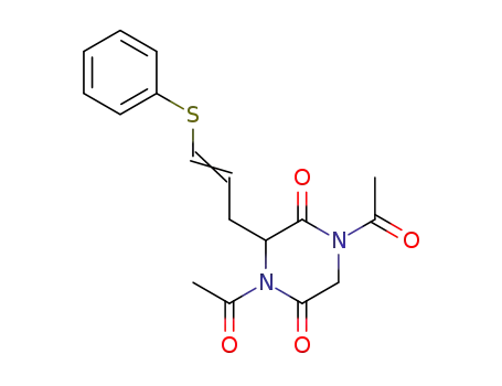 Molecular Structure of 115288-68-1 (1,4-Diacetyl-3-((E)-3-phenylsulfanyl-allyl)-piperazine-2,5-dione)