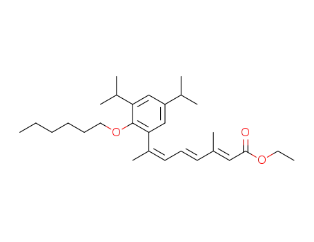 Molecular Structure of 565453-89-6 (2,4,6-Octatrienoic acid,
7-[2-(hexyloxy)-3,5-bis(1-methylethyl)phenyl]-3-methyl-, ethyl ester,
(2E,4E,6Z)-)