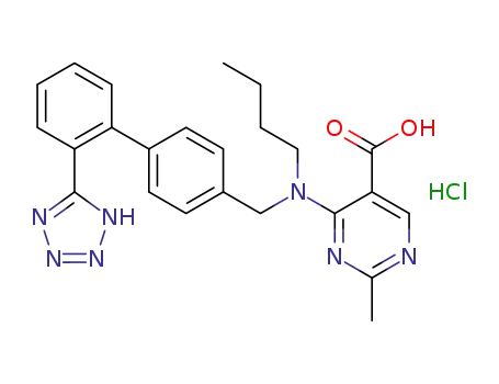 5-Pyrimidinecarboxylic acid,
4-[butyl[[2'-(1H-tetrazol-5-yl)[1,1'-biphenyl]-4-yl]methyl]amino]-2-methyl-,
monohydrochloride