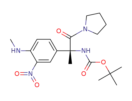 Molecular Structure of 253796-97-3 ((R)-2-(4-methylamino-3-nitro-phenyl)-2-tert.butyloxycarbonylamino-1-pyrrolidino-propanone)