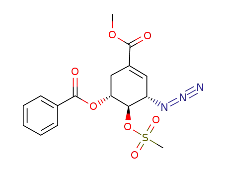 Molecular Structure of 335418-58-1 (1-Cyclohexene-1-carboxylic acid,
3-azido-5-(benzoyloxy)-4-[(methylsulfonyl)oxy]-, methyl ester,
(3S,4R,5R)-)