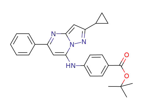Molecular Structure of 893447-42-2 (Benzoic acid,
4-[(2-cyclopropyl-5-phenylpyrazolo[1,5-a]pyrimidin-7-yl)amino]-,
1,1-dimethylethyl ester)