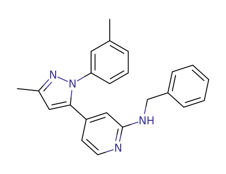 Molecular Structure of 250263-00-4 (2-(Benzylamino)-4-[1-(3-methylphenyl)-3-methyl-1H-pyrazol-5-yl]pyridine)