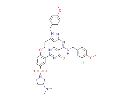 Molecular Structure of 459124-67-5 ((3R)-3-(Dimethylamino)-1-[[3-[5-[[(3-chloro-4-methoxyphenyl)methyl]amino]-4,8-dihydro-8-[(4-methoxyphenyl)methyl]-4-oxo-1H-pyrazolo[4',3':5,6]pyrido[4,3-d]pyrimidin-2-yl]-4-propoxyphenyl]sulfonyl]pyrrolidine)