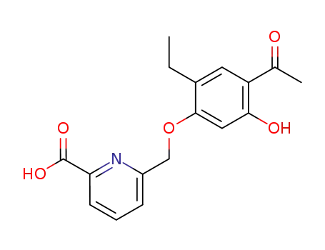 Molecular Structure of 146462-19-3 (6-[(4-acetyl-2-ethyl-5-hydroxyphenoxy)methyl]pyridine-2-carboxylic acid)