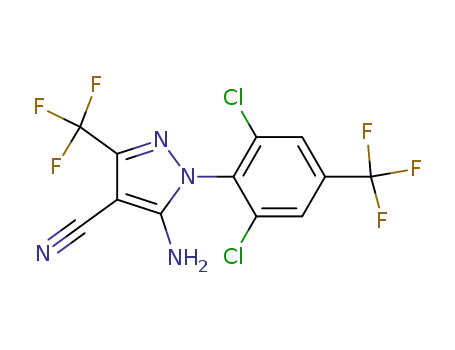 Molecular Structure of 111246-15-2 (5-amino-1-[2,6-dichloro-4-(trifluoromethyl)phenyl]-3-(trifluoromethyl)-1H-pyrazole-4-carbonitrile)