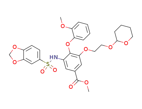 Molecular Structure of 180031-05-4 (methyl 3-(benzo[1,3]dioxol-5-sulphonylamino)-4-(2-methoxy-phenoxy)-5-[2-(tetrahydro-pyran-2-yloxy)-ethoxy]-benzoate)