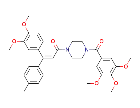 Molecular Structure of 133293-96-6 (Piperazine,
1-[3-(3,4-dimethoxyphenyl)-3-(4-methylphenyl)-1-oxo-2-propenyl]-4-(3,4,
5-trimethoxybenzoyl)-, (Z)-)