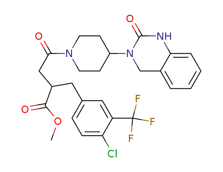 Molecular Structure of 688021-42-3 (2-(4-chloro-3-trifluoromethyl-benzyl)-4-oxo-4-[4-(2-oxo-1,4-dihydro-2H-quinazolin-3-yl)-piperidin-1-yl]-butanoic acid methyl ester)