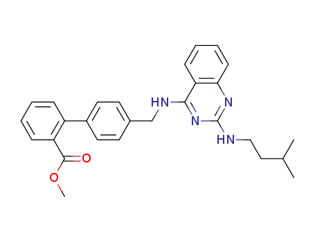 Molecular Structure of 147972-14-3 (4'-[[[2-[(3-methylbutyl)amino]-4-quinazolinyl]amino]methyl][1,1'-biphenyl]-2-carboxylic acid methyl ester)