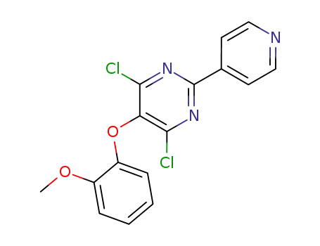 Molecular Structure of 150727-72-3 (4,6-dichloro-5-(2-Methoxyphenoxy)-2-(pyridin-4-yl)pyriMidine)