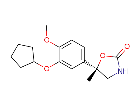 Molecular Structure of 189940-28-1 (2-Oxazolidinone, 5-[3-(cyclopentyloxy)-4-methoxyphenyl]-5-methyl-, (S)-)