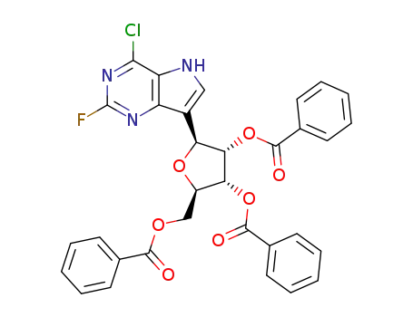 Molecular Structure of 864155-85-1 (4-chloro-2-fluoro-7-(2,3,5-tri-O-benzoyl-β-D-ribofuranosyl)-5H-pyrrolo[3,2-d]pyrimidine)