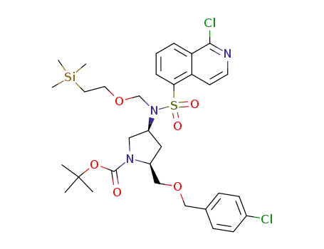 Molecular Structure of 874447-86-6 ((2S,4S)-2-(4-chlorobenzyloxymethyl)-4-[(1-chloroisoquinoline-5-sulfonyl)-(2-trimethylsilylethoxymethyl)amino]-pyrrolidine-1-carboxylic acid tert-butyl ester)