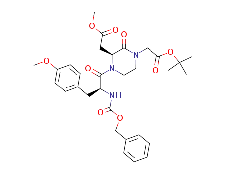 Molecular Structure of 213186-70-0 (methyl 2-[(2S)-1-[(2S)-2-[(benzyloxycarbonyl)amino]-3-(4-methoxyphenyl)propanoyl]-4-[2-(tert-butoxy)-2-oxoethyl]-3-oxopiperazinyl]acetate)
