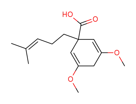 Molecular Structure of 109950-46-1 (2,5-Cyclohexadiene-1-carboxylic acid,
3,5-dimethoxy-1-(4-methyl-3-pentenyl)-)