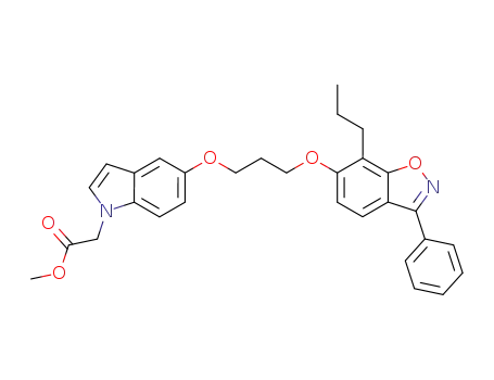 Molecular Structure of 873696-93-6 (methyl 2-{5-[3-(3-phenyl-7-propylbenzo[b]isoxazol-6-yloxy)propoxy]indol-1-yl}ethanoate)