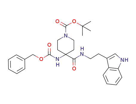 Molecular Structure of 940290-02-8 (4-[(benzyloxycarbonyl)amino]-1-(tert-butyloxycarbonyl)piperidine-4-carboxylic acid tryptamide)