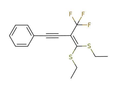 Molecular Structure of 1057658-07-7 (1,1-bis(ethylsulfanyl)-4-phenyl-2-trifluoromethylbut-1-en-3-yne)