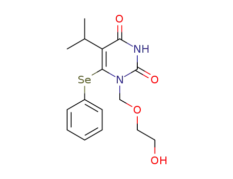 Molecular Structure of 172255-86-6 (2,4(1H,3H)-Pyrimidinedione, 1-[(2-hydroxyethoxy)methyl]-5-(1-methyleth yl)-6-(phenylseleno)-)