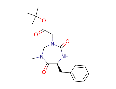 Molecular Structure of 380649-36-5 (3H-1,3,5-Triazepine-3-acetic acid,
hexahydro-1-methyl-4,7-dioxo-6-(phenylmethyl)-, 1,1-dimethylethyl
ester, (6S)-)