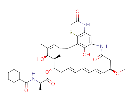 D-Alanine,N-(cyclohexylcarbonyl)-,(10R,11E,13E,15E,18S,19R,20R,21Z)-3,4,7,8,9,10,17,18,19,20,23,24-dodecahydro-20,26-dihydroxy-10-methoxy-19,21-dimethyl-3,8-dioxo-2H-6,25-metheno-1,4-thiazino[3,2-d]azacyclotricosin-18-ylester
