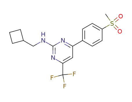 Molecular Structure of 342651-53-0 (N-(cyclobutylmethyl)-4-[4-(methylsulfonyl)phenyl]-6-(trifluoromethyl)pyrimidin-2-amine)