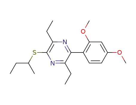 Molecular Structure of 355835-28-8 (Pyrazine, 2-(2,4-dimethoxyphenyl)-3,6-diethyl-5-[(1-methylpropyl)thio]-)